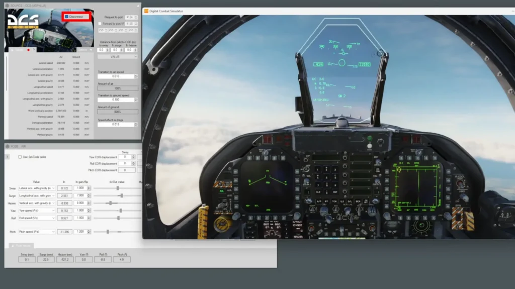Telemetry data from DCS World feeding the motion rig